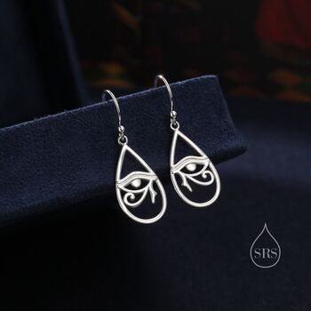 Eye Of Horus Drop Hook Earrings In Sterling Silver, 2 of 10