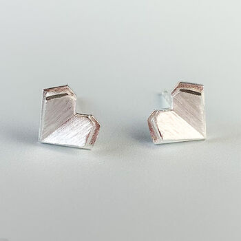 Sterling Silver Tiny Geometric Heart Stud Earrings, 2 of 6