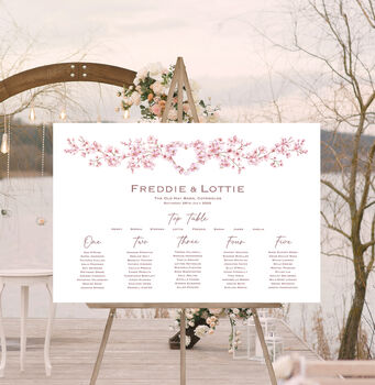 Wedding Table Plan Pink Heart Cherry Blossom, 2 of 6