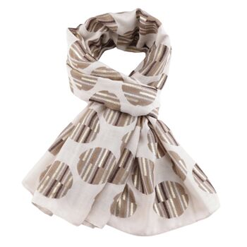 Beige Circle Pattern Lightweight Scarf, 2 of 7