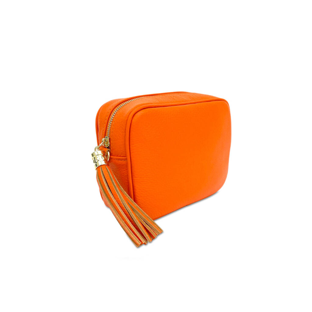Orange Leather Cross Body Bag And Orange Camo Strap By Apatchy