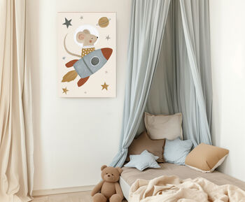 Rocket Space Mouse Nursery Art Print, 3 of 3