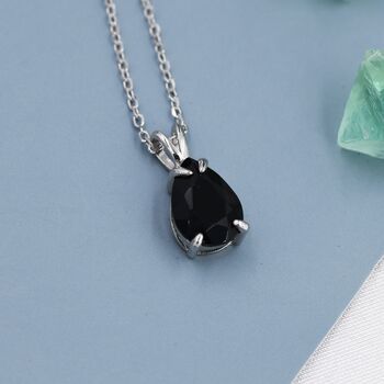 Sterling Silver Onyx Black Pear Cut Cz Necklace, 7 of 12
