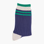 Glitter Mid Calf Ribbed Cotton Socks Varsity Striped Cuff Navy Green, thumbnail 3 of 4