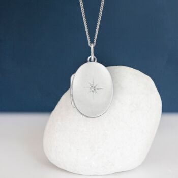 Personalised Large Star Oval Locket In Sterling Silver, 3 of 12