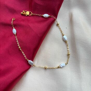 Golden Brass Rounds Pearl Beads Indian Payal Anklet, 3 of 6
