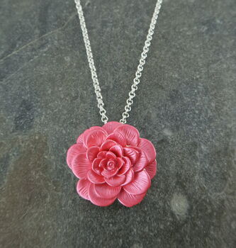 Camellia Pink Flower Pendant Necklace, 2 of 4