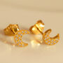 Small Moon Stud Earrings With Sparkling Stones, thumbnail 2 of 3