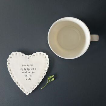 East Of India Heart Porcelain Coaster Gift With Words 'What Is Meant For You', 4 of 5