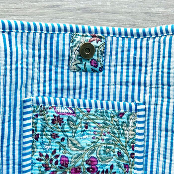 Quilted Cotton Turquoise Floral Beach Bag, 4 of 6