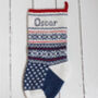Personalised Oslo White Heel Blue Christmas Stocking, thumbnail 1 of 5