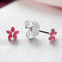 Tiny Pink Forget Me Not Earrings In Sterling Silver, thumbnail 3 of 4