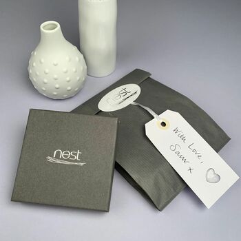 Brushed Silver Heart With Stone Stud Earrings, 2 of 2