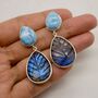 Labradorite, Larimar Dangle Silver Earrings, thumbnail 5 of 7