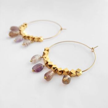 Gemstone Oversized Bohemian Hoop Earrings, 2 of 4