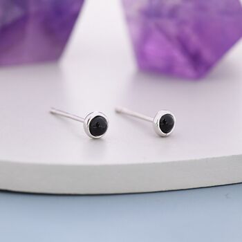 Black Onyx Stud Earrings In Sterling Silver, 6 of 11