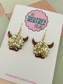 Highland Charm Cow Glitter Resin Earrings, 3 of 4