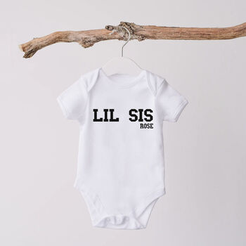 White Organic Personalised Lil Sis Vest, 2 of 3