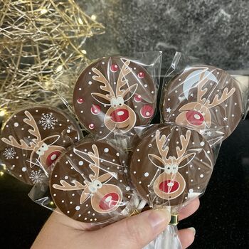 Reindeer Christmas Chocolate Lollipop Set Of Five, 5 of 5