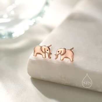 Cute Dainty Elephant Stud Earrings In Sterling Silver, 5 of 12