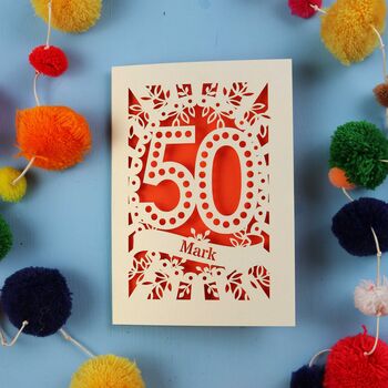 Personalised 50th Birthday Card Papercut Spotty Design, 4 of 8