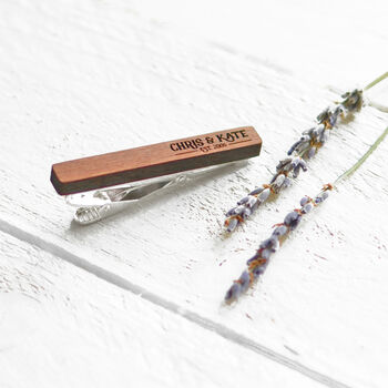 Personalised Fifth Wedding Anniversary Wood Tie Clip, 3 of 5