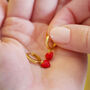 Red Enamel Heart Charm Huggie Hoop Earrings, thumbnail 3 of 9