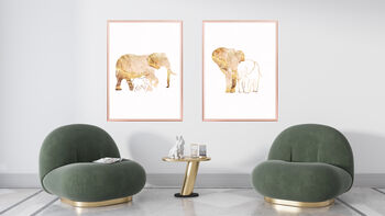 Gold White Elephant Silhouettes Wall Art Print, 3 of 6