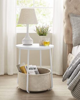 Side Table, Round End Table With Fabric Basket Spacious, 12 of 12
