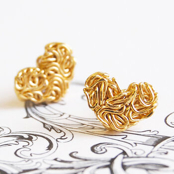 Mesh Heart Gold Plated Sterling Silver Necklace, 2 of 9