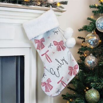 Personalised Pink Bows Christmas Stocking, 2 of 2