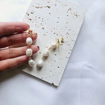 Gold Brass Pearl Dangle Earrings, 2 of 3