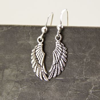 Sterling Silver Angel Wing Drop Earrings, 3 of 9
