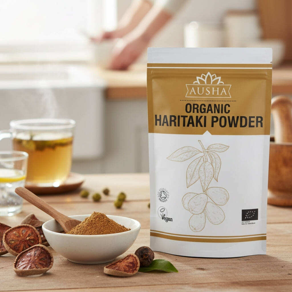 Ausha Organic Haritaki Powder 100g For Constipation Relief UK Certified Organic By Soil Association, 1 of 12