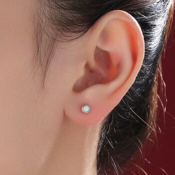 Tiny White Opal Screw Back Earrings In Sterling Silver, 4 of 10
