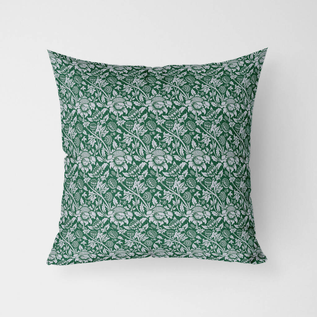 William Morris Sunflowers Dark Green Outdoor Cushion By MBT Studio