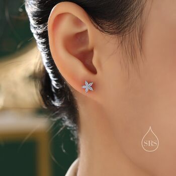 Opal Blue Or Opal Pink Cz Flower Stud Earrings, 7 of 12
