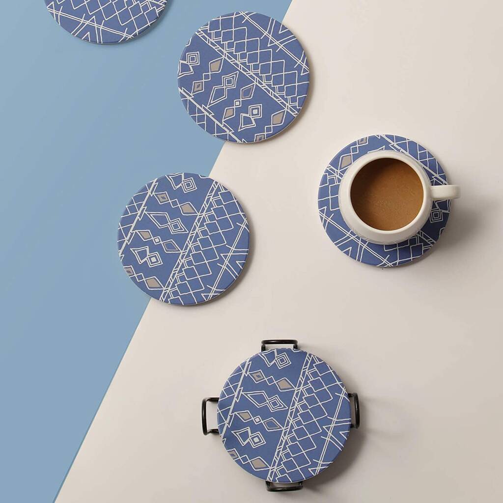 Set Of Six Bohemian Ceramic Cork Drink Coasters Holder By Momentum