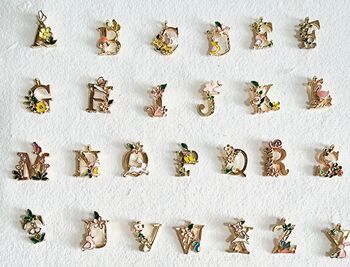 Gold Floral Initial Letter Charm Pendant Gift With Stand, 2 of 9