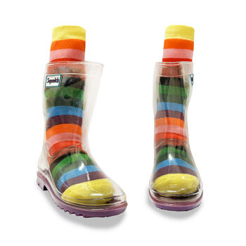 Squelch Transparent Wellies And Three Sock Set Cows, 6 of 7