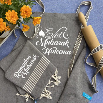 Personalised Cotton Apron And Tea Towels, Eid Gift, 2 of 9
