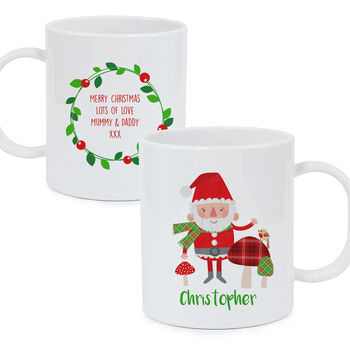 Personalised Christmas Toadstool Santa Plastic Mug, 2 of 4