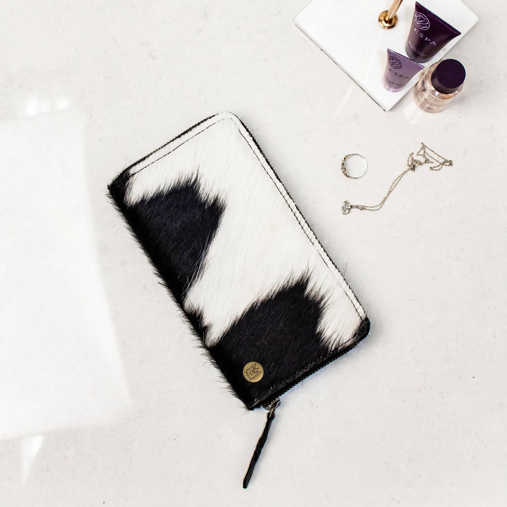 Ladies Black And White Cowhide Leather Purse, 1 of 6