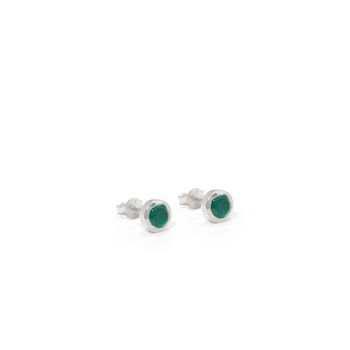 Birthstone Stud Earrings May: Emerald And Silver, 2 of 3