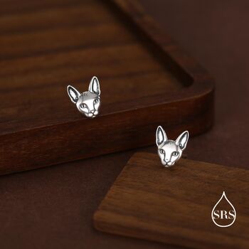 Sphynx Cat Stud Earrings In Sterling Silver, 6 of 11
