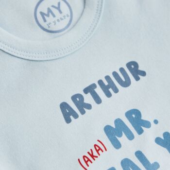 Personalised Blue Mr Steal Your Heart Bodysuit, 2 of 4