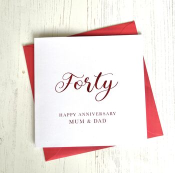 Personalised Ruby Wedding Anniversary Metallic Card, 2 of 3