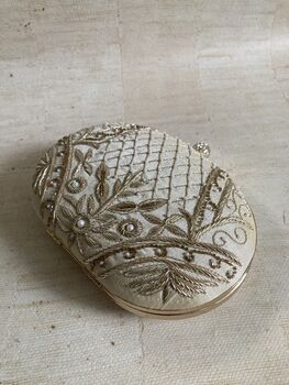 Gold Oval Embroidered Handcrafted Clutch Bag, 9 of 10