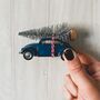 Vw Blue Beatle With Christmas Tree, thumbnail 1 of 2