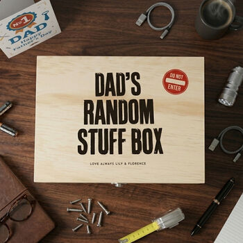 Personalised Dad's Random Stuff Box Pine Memory Box, 2 of 12